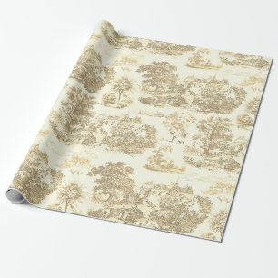 Papel De Regalo Toile Chateau Francés Chateau clásico de Oro Beige