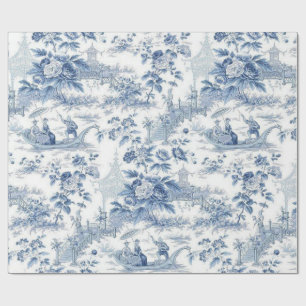 Papel De Regalo Toile Chinoiserie azul en polvo