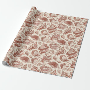 Papel De Regalo Toile Costero Vintage de Conchas en Tonos Cálidos