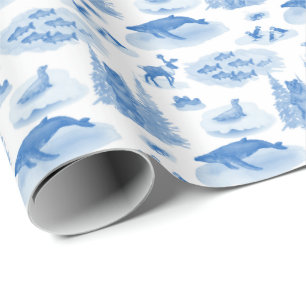 Papel De Regalo Toile de animales de Alaska (Azul Wedgewood)