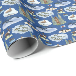 Papel De Regalo Toile de animales de Alaska (sobre azul)