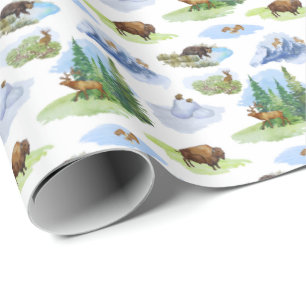 Papel De Regalo Toile de Animales de las Montañas Rocosas (Origina