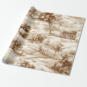 Papel De Regalo Toile de Calabaza Country en Patrón Sepia Cálido