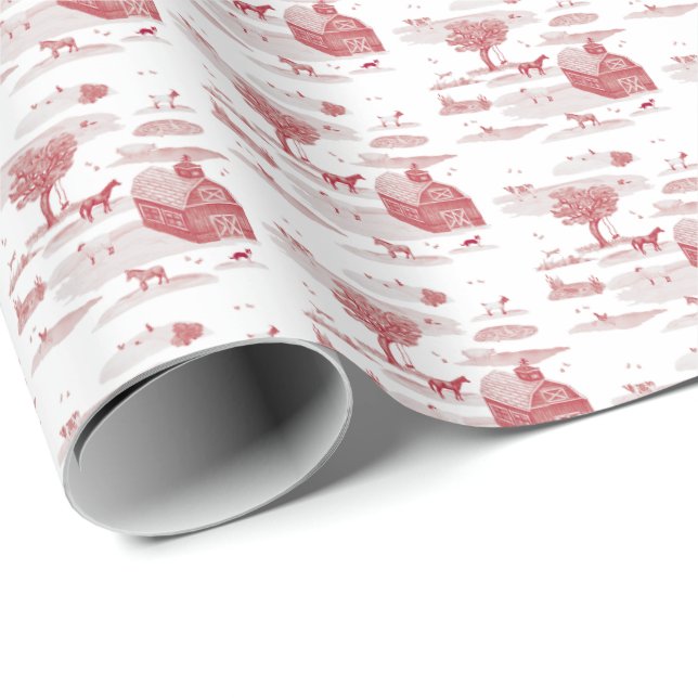 Papel De Regalo Toile de Granja (Rojo)  (Esquina del rollo)