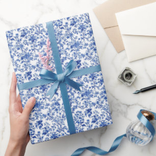 Papel De Regalo Toile de Jardín Azul