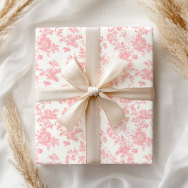 Papel De Regalo Toile de Jouy Pink Bow Girl First 1st Birthday