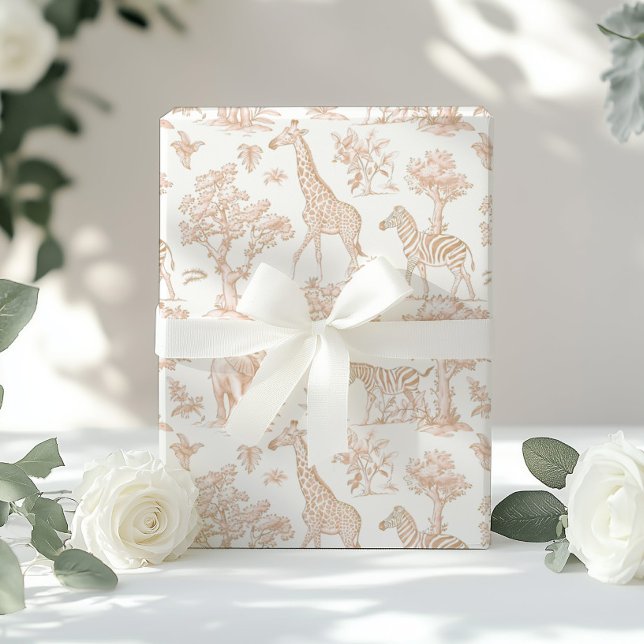 Papel De Regalo Toile de Jouy Safari animales Boho beige elegante (Subido por el creador)