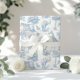 Papel De Regalo Toile de Jouy Safari animales polvorientos azul el