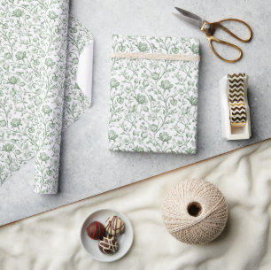 Papel De Regalo Toile de Jouy verde salvia floral vintage francés