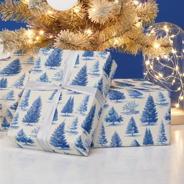 Papel De Regalo toile de Navidad azul (Vacaciones)