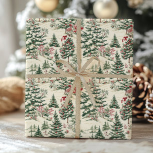 Papel De Regalo Toile de Navidades victorianos de pino vintage