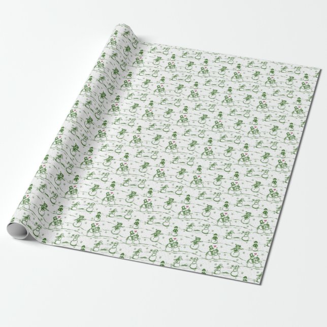 Papel De Regalo Toile del desfile de Snowman - verde (Desenrollado)