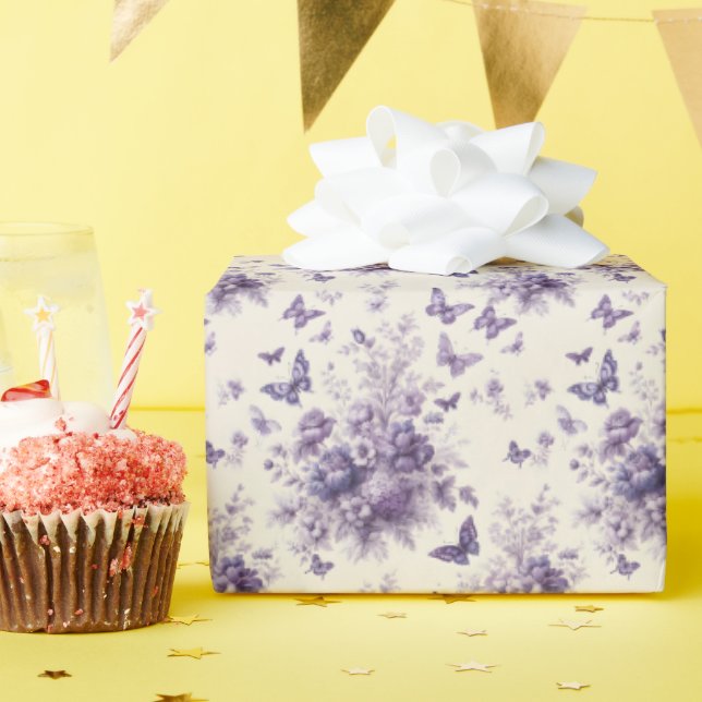 Papel De Regalo Toile Fleurie Morple Butterflies (Fiesta de cumpleaños )
