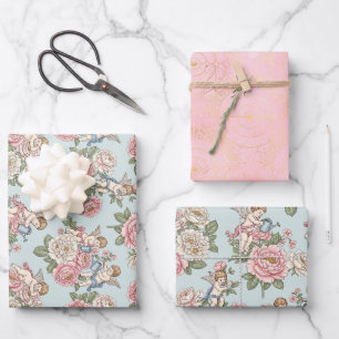Papel de regalo Toile Floral Querubín Renacimiento
