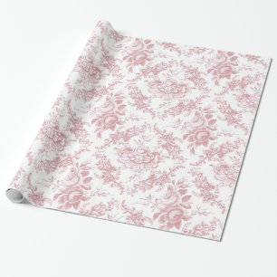 Papel De Regalo Toile floral rosado y blanco grabado elegante
