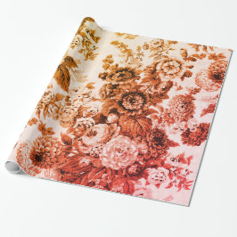 Papel De Regalo Toile Floral Vintage de tono rojo amarillo otoñal