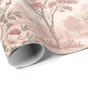 Papel de regalo Toile Francés con paisaje rosa pol