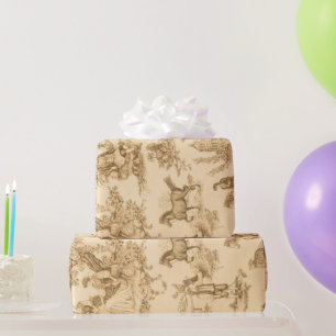 Papel De Regalo Toile marrón vintage y marfil