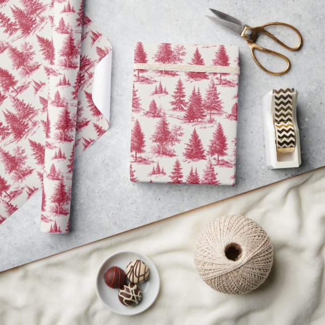 Papel De Regalo Toile navideño rojo (Artesanía)