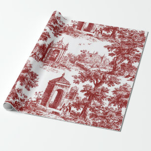 Papel De Regalo Toile Rojo con Arquitectura Histórica y Pastoral