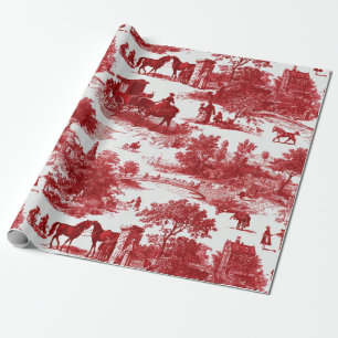 Papel De Regalo Toile Rojo Rústico con Imaginería Detallada del Ca