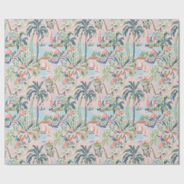 Papel de regalo Toile Tropical Rosa y Verde, Palma