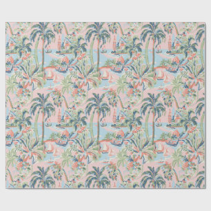 Papel de regalo Toile Tropical Rosa y Verde, Palma