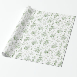 Papel De Regalo Toile Verde De Jouy Vintage Floral Chinoiserie