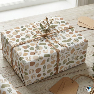 Papel De Regalo Tono Tierra Boho Formas Abstractas y Arcoiris Botá