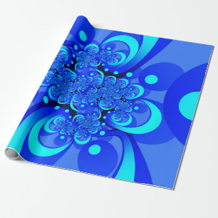 Papel De Regalo Tonos de azul Arte fractal abstracto moderno