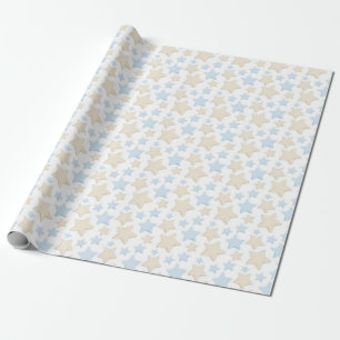 PAPEL DE REGALO TONOS DE AZUL Y ESTRELLAS MARRONES CLAROS