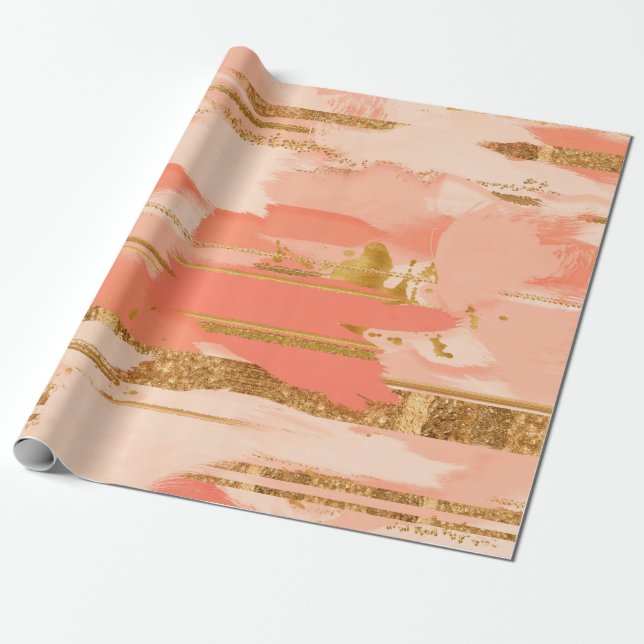 Papel De Regalo Tonos de melocotón y de oro (Desenrollado)