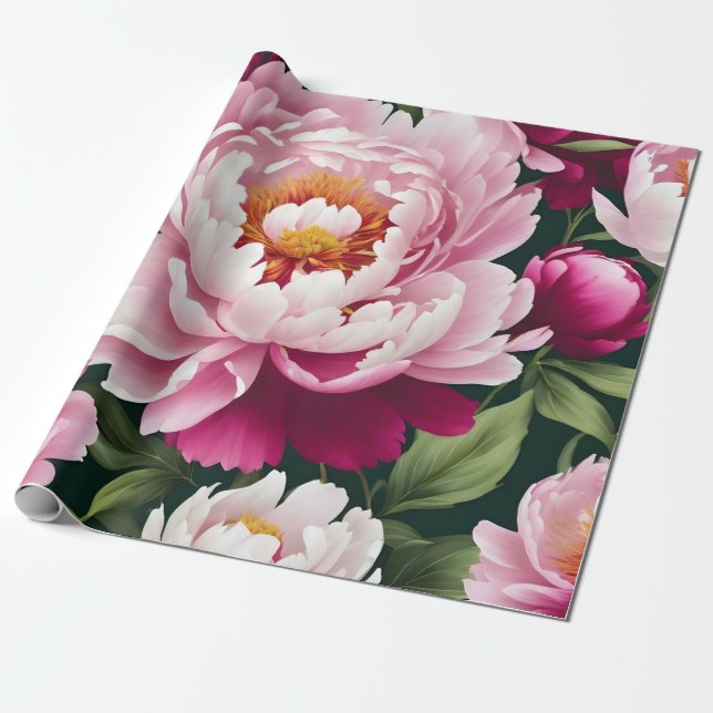 Papel De Regalo Tonos de peonías rosadas (Desenrollado)