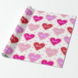 PAPEL DE REGALO TONOS DE ROSA Y PÚRPURA CORAZONES DEL DÍA DE SAN V