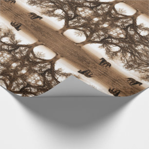 Papel De Regalo Tonos de Sepia Occidental con caballo y roble