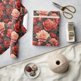 Papel De Regalo Tonos románticos de Rosas rojos y salmones