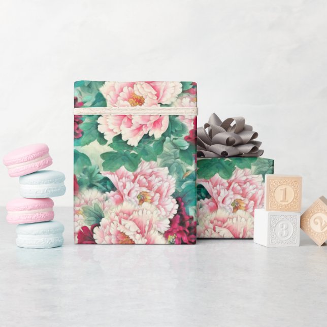 Papel De Regalo Tonos rosados y patrón de hojas verdes (Baby Shower)