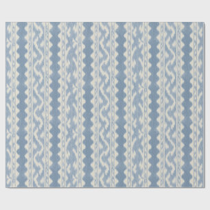 Papel De Regalo Tormenta Azul Ikat, Raya tejida sobre Crema