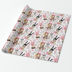 Papel De Regalo Torre Eiffel Chica Parisina Flor de París Corazón 