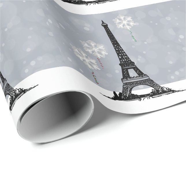 Papel De Regalo Torre Eiffel de Invierno, Navidades de globos de c (Esquina del rollo)