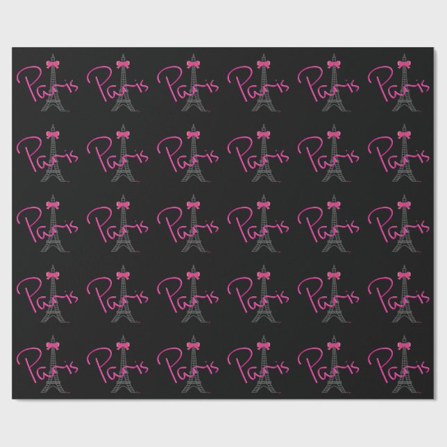 Papel De Regalo TORRE EIFFEL de París con lazo rosa (Superficie plana)
