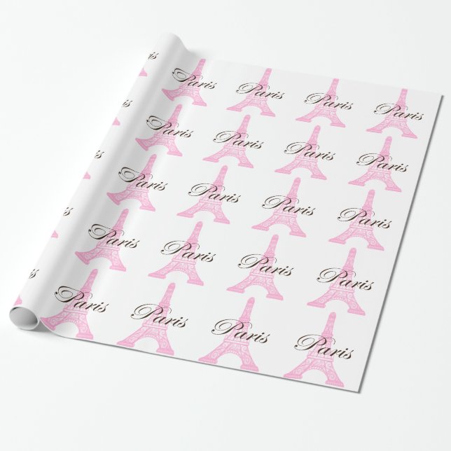 Papel De Regalo Torre Eiffel de París en rosa (Desenrollado)