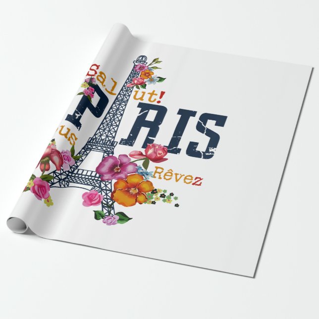 Papel De Regalo Torre Eiffel Paris Shirt Salut Flowt Paris Fra (Desenrollado)
