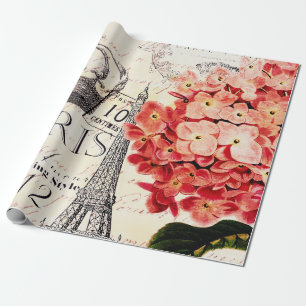 Papel De Regalo Torre Eiffel y hortensia 