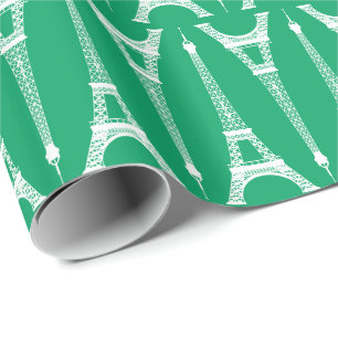 Papel De Regalo Torres Eiffel blancas de seis pulgadas sobre verde