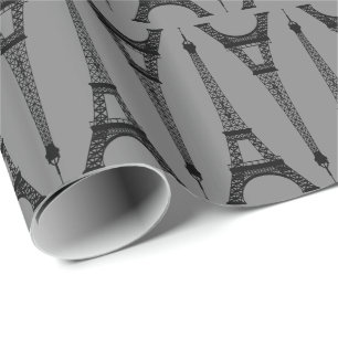 Papel De Regalo Torres Eiffel negras de seis pulgadas sobre gris m
