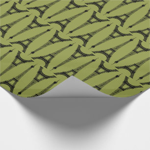 Papel De Regalo Torres Eiffel negras de seis pulgadas sobre verde 