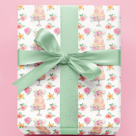 Papel De Regalo Torta apilada con patrón de rosas en acuarela chic