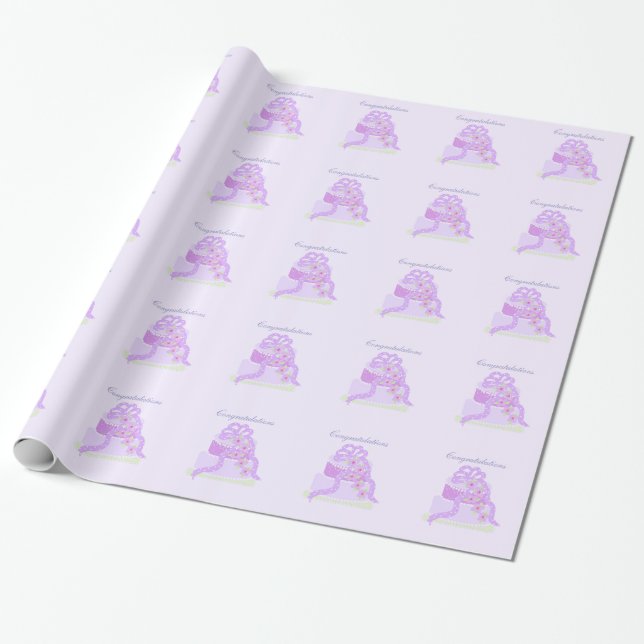 Papel De Regalo Torta de boda morada elegante (Desenrollado)