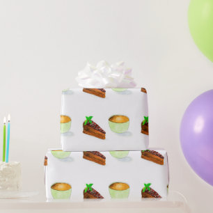 Papel De Regalo Torta De Chocolate Con Acuarela Y Café